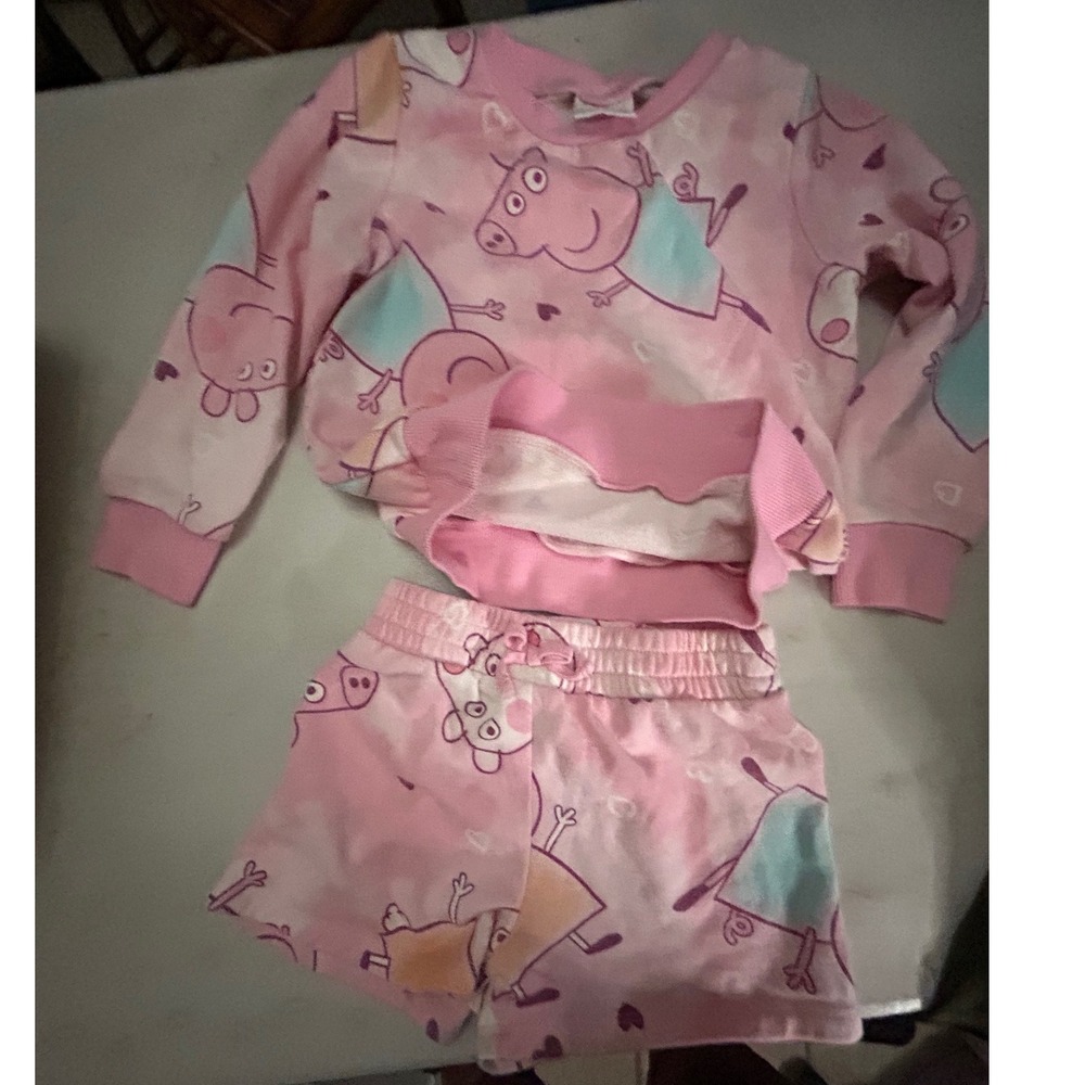 Peppa Pig Girls Pink kidcore  Dye Pajama Set Long Sleeve Top and Shorts 2 Piece